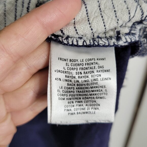 9-H15 StCL Anthropology Navy Blue Striped Shirt Roll Tab Sleeves Pockets XS - Picture 4 of 13